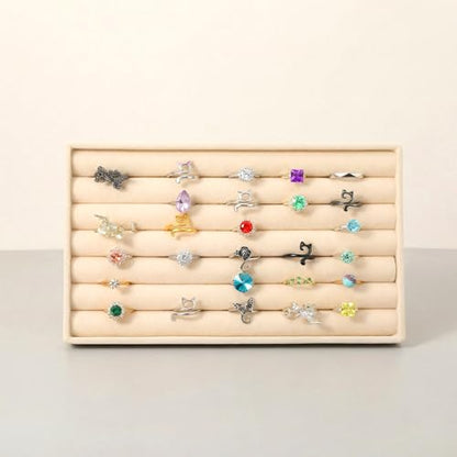 Velvet Ring Box, Earring Holder Organizer Display Tray, Jewelry Rings Earring Tray Display Holder Organizer for Vendors 8.35 x 5.91 x 0.91 Inches Rings Storage Box (7 Slots, Beige)