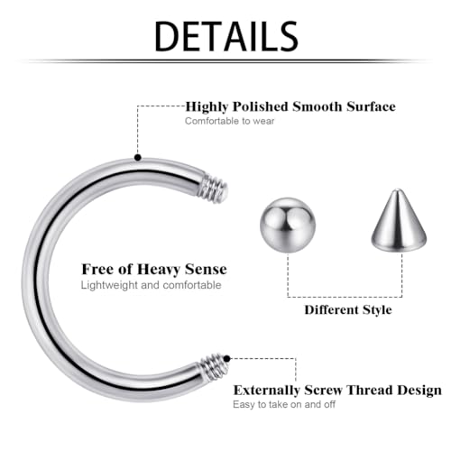 intera 16G Surgical Steel Septum Rings Lip Rings Horseshoe Hoop - Nose, Eyebrow Tragus Daith Helix Piercing Jewelry for Women Men, 6-12mm - size: 16G(1.2mm) 6mm(1/4)