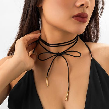 Fesciory Black Necklaces for Women, Adjustable Layered Velvet Leather Lace Collar Necklace, Goth Jewelry Gifts. - color: Bow