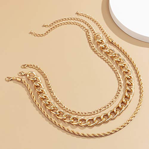 Aimimier 3Pcs Punk Cuban Link Chain Choker Necklace Twist Rope Necklace Chunky Figaro Chain Prom Party Festival Accessory for Women - color: Gold