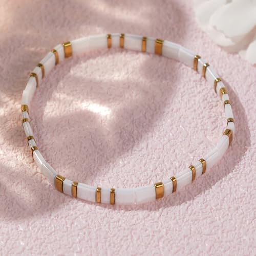 Candy Colorful Tila Flat Beads Bracelets for Women Trendy Unique Friendship Handmade Stackable Christmas Jewelry Gifts - color: white