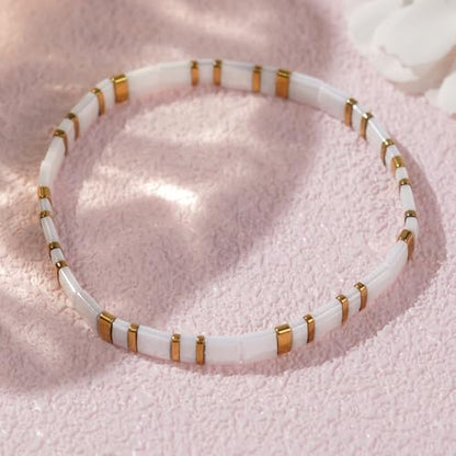 Candy Colorful Tila Flat Beads Bracelets for Women Trendy Unique Friendship Handmade Stackable Christmas Jewelry Gifts - color: white