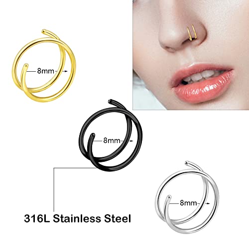 20G Double Nose Ring Hoop for Single Piercing - 2-36 Pcs Jewelry for Women - color: 5 color