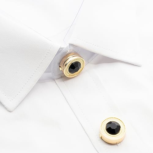 Mens Button Covers Tuxedo Shirt Cufflinks Alternative | Fake cufflinks and alternative fashion jewelry accessories for mens formal business dress shirts suits and groomsmen - color: H Golden black