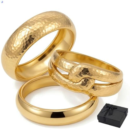 chunky gold bracelets, big gold bangles for women, and elegant gold thick bangles for women, layered wide bracelets for bridesmaids, weddings, graduations, birthdays, mother-daughter gifts