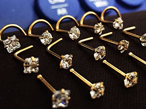 Nose Rings & Studs - 18g, 20g, 22g 14K Gold Bone Nose Studs for Women in Titanium Steel - color: 20g 5pcs Gold Screw Shaped 316L Surgical Steel