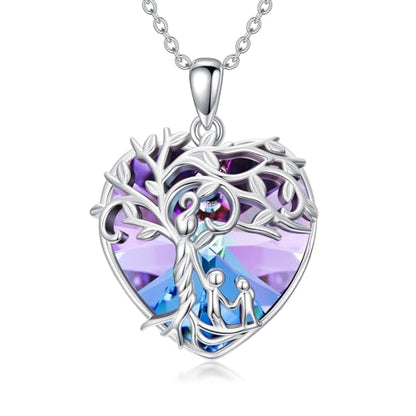 925 Sterling Silver Necklace Gifts for Women Crystal/Opal Jewelry Pendant Christmas Birthday Gift - style: 2 Children