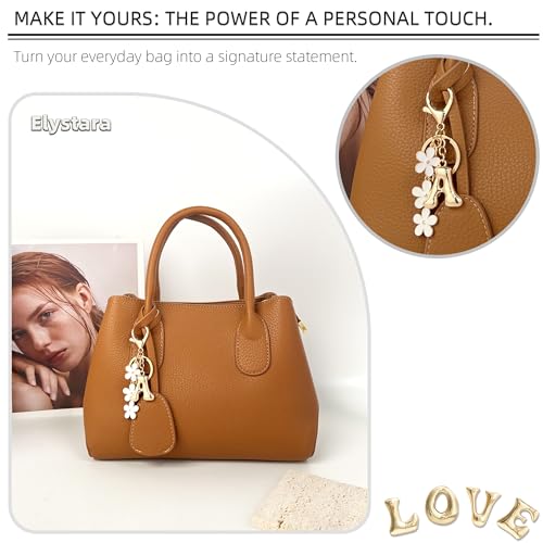 Floral Series Initial Bag Charm, Cute Flower & Bubble Letter Purse Charms, Keychain Accessories Gift for Women - color: White Flower, style: A