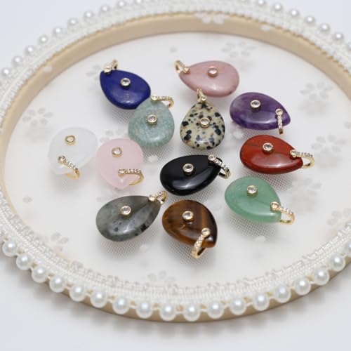 LE SKY Natural Stone Pendants Healing Crystal Gemstones with Rhinestone Charms for jewelry Making Necklace DIY Craft Gift - color: water drop