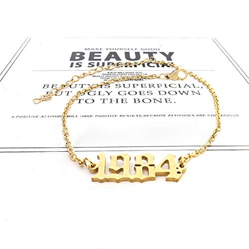 CSIYANJRY99 Birth Year Ankle Bracelets for Women14K Gold Plated Birth Year Number Anklets Adjustable Chain Beach Foot Ankle Bracelets for Women Birthday - style: 1984