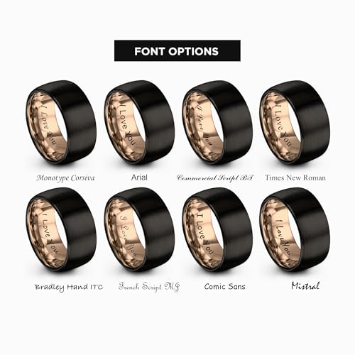 Tungsten Wedding Band Ring 10mm 8mm 6mm 4mm for Men Women 18k Rose Gold Plated Dome Black Grey Brushed Polished - color: 7 Rose Gold Black Tungsten