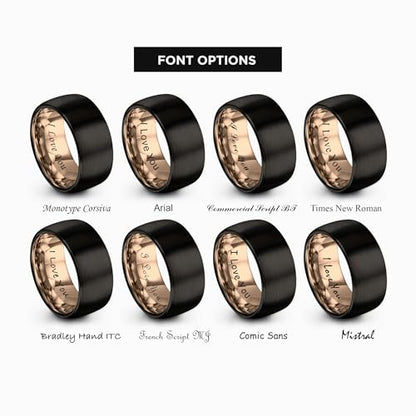 Tungsten Wedding Band Ring 10mm 8mm 6mm 4mm for Men Women 18k Rose Gold Plated Dome Black Grey Brushed Polished - color: 7 Rose Gold Black Tungsten