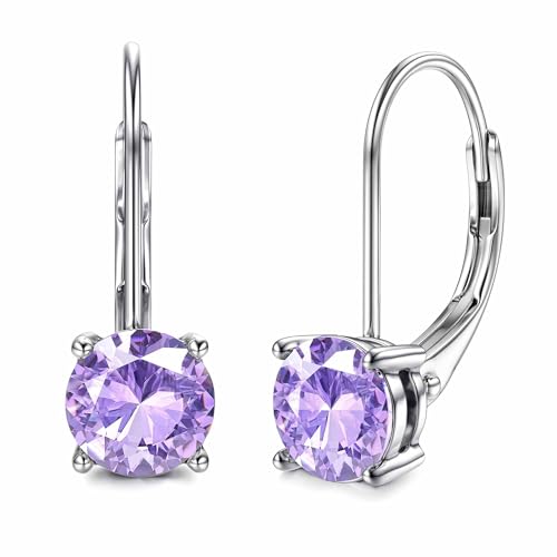 Moissanite Earrings, D Color Sterling Silver Dangle Drop Earrings for Women | 1.0ct-2.0ct D Color Brilliant Round Cut Earring 18K White Gold Plated Sterling Silver Earrings Moissanite Leverback - color: Silver+lavender, size: 1.0 ct 1 pair (0.5ct*2)-5mm