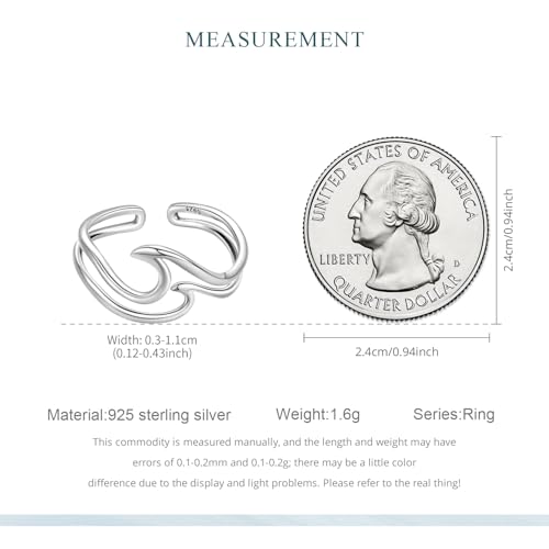 MUNDELL 925 Sterling Silver Simple Multi-layer Leaf Adjustable Ring Green Lucky Leaves Statement Ring for Women Promise Ring Fine Jewelry - color: White Silver