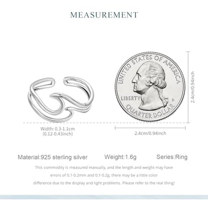 MUNDELL 925 Sterling Silver Simple Multi-layer Leaf Adjustable Ring Green Lucky Leaves Statement Ring for Women Promise Ring Fine Jewelry - color: White Silver