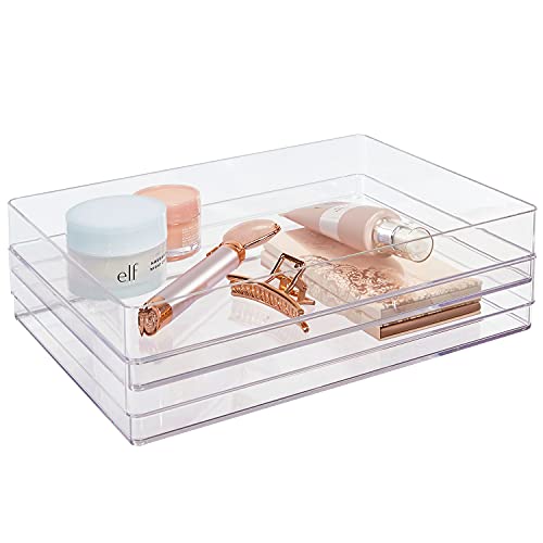 STORi SimpleSort 2-Piece Stackable Clear Drawer Organizer Set | 12" x 9" x 2" Rectangle Trays | Wide Makeup Vanity Storage Bins and Office Desk Drawer Dividers | Made in USA - size: 12x9x2"