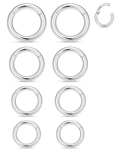 20G-2G Surgical Steel Hinged Clicker Septum Nose Rings Gauges Earrings Seamless Hoops Eyebrow Lip Ring Cliker Helix Tragus Daith Rook Earrings for Women Men - color: Silver, size: 6G(4mm)-12/14/16/19mm