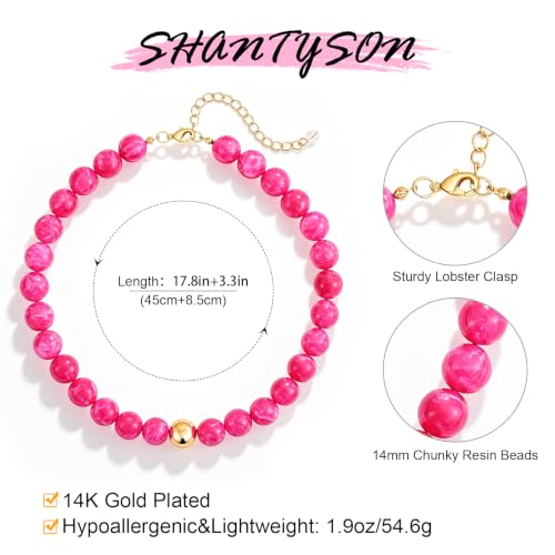 Colorful Chunky Beaded Necklaces for Women Multicolor Large Round Resin Beads Collar Necklace Boho Trendy Statement Chokers Y2K Summer Beach Jewelry - color: Hot Pink