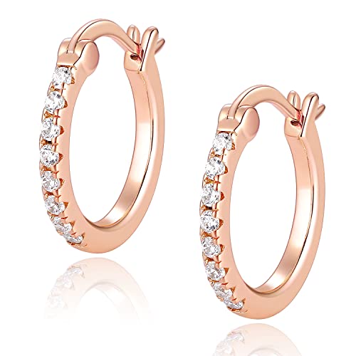 14K Gold Plated Hoop Earrings for Women with 925 Sterling Silver Post, Lightweight Small Hoop Earrings 15mm/20mm Huggie Hoop Earrings - color: CZ Hoop - 14K Rose Gold Plated, size: 20MM