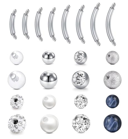 MODRSA Short Belly Button Ring Short Bar Belly Button Rings Surgical Stainless Steel Belly Ring 6mm Belly Button Rings Short Bar 1/4" - color: 2-4 length-replacement balls