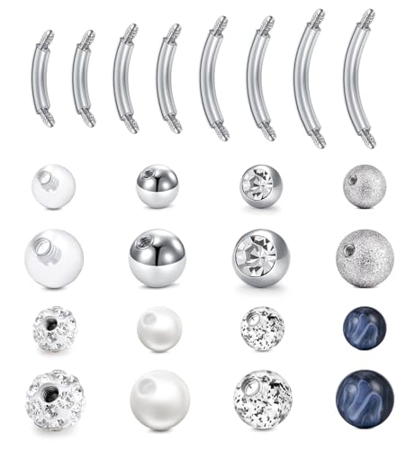 MODRSA Short Belly Button Ring Short Bar Belly Button Rings Surgical Stainless Steel Belly Ring 6mm Belly Button Rings Short Bar 1/4" - color: 2-4 length-replacement balls