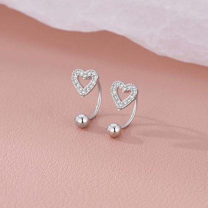 Gold Half Hoop Earrings for Women Poke Free Dainty Flower Diamond CZ Heart Huggies Backless Earrings Stay Closed Hoop No Back Screw Back Small Stud Gifts Trendy Fashion - color: Silver-CZ & Heart & Flower