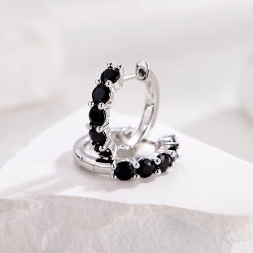 Evabelle Gold Hoop Earrings for Women 14K Real Gold Plated Cubic Zirconia Diamond Hoop Earrings Huggie Hoop Earring Women Earrings Earring for Men 925 Sterling Silver Post Hypoallergenic - color: Hoops 09-Silver and Black