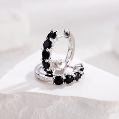 Evabelle Gold Hoop Earrings for Women 14K Real Gold Plated Cubic Zirconia Diamond Hoop Earrings Huggie Hoop Earring Women Earrings Earring for Men 925 Sterling Silver Post Hypoallergenic - color: Hoops 09-Silver and Black