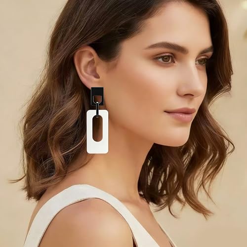Boho Lightweight Retro Simple Acrylic Splicing Rectangle Earrings for Women Creative Exaggerated Statement Dangle Drop Earrings Jewelry - color: Black White B