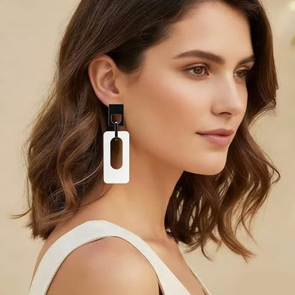 Boho Lightweight Retro Simple Acrylic Splicing Rectangle Earrings for Women Creative Exaggerated Statement Dangle Drop Earrings Jewelry - color: Black White B
