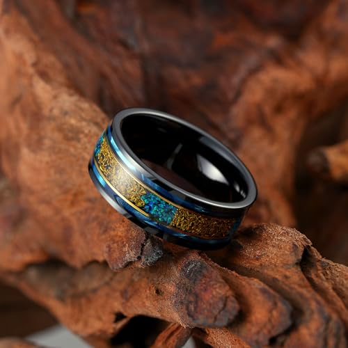 King Will Wood Wedding Band Wood Inlay for Men - color: Blue & Copper & Opal-8mm