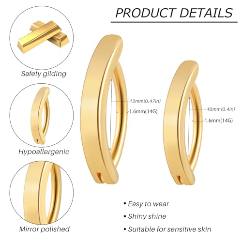Clicker Belly Button Ring Hoop Belly Button Ring 14G Navel Ring | Surgical stainless steel hinged belly button ring for belly button piercing, navel body jewelry for women and men - color: A-Gold