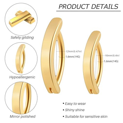 Clicker Belly Button Ring Hoop Belly Button Ring 14G Navel Ring | Surgical stainless steel hinged belly button ring for belly button piercing, navel body jewelry for women and men - color: A-Gold