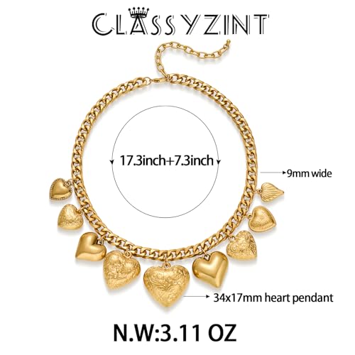 CLASSYZINT Gold Heart Pendant Necklace for Women Puffy Heart Necklace Beads Chain Necklace Statement Necklace Trendy Jewelry - style: XL22344A
