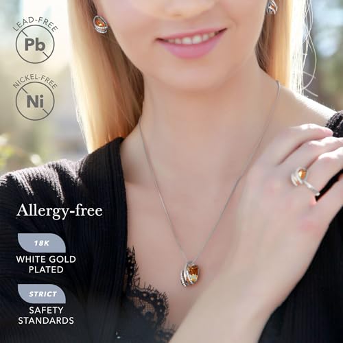 Leafael Wish Stone Pendant Necklace with Birthstone Crystal, 18K Rose Gold Plated/Silvertone, 18" + 2" - color: 211-November-Amber Brown-Silvertone