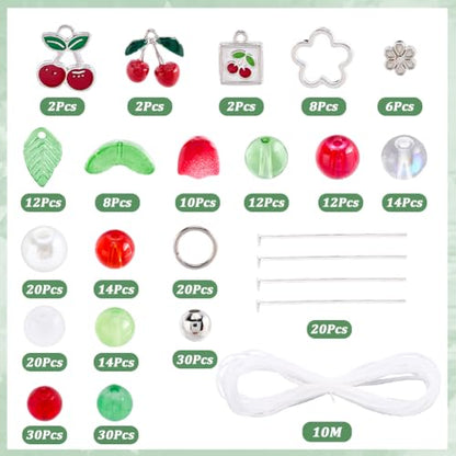 SUNNYCLUE 1 Box DIY 6 Sets Christmas Bracelet Making Kit Cherry Charms Metal Alloy Enamel Green Leaves Red Fruits Food Cherry Dangle Baking Painted Glasses Beads Charm for Jewelry Making Kits Starter - style: Cherry 1