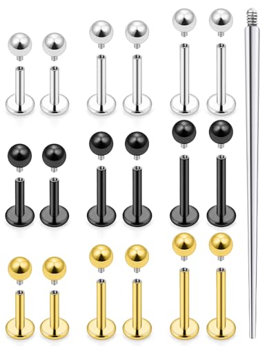 18G 16G 14G Lip Labret Medusa Nose Rings Studs Flat Back Earrings Internally Threaded 316L Surgical Steel Snake Bites Lip Rings Cartilage Tragus Helix Conch Earring Stud 6mm 7mm 8mm - color: 3 Color-16G（1.0mm)-6mm 7mm 8mm Bars-3mm CZ