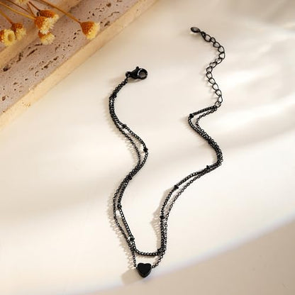 Gold/Silver Anklets for Women，Dainty 14K Gold Plated Waterproof Beaded Ankle Bracelet Non Tarnish Stackable Beach Jewelry Gift - style: 2pc-black