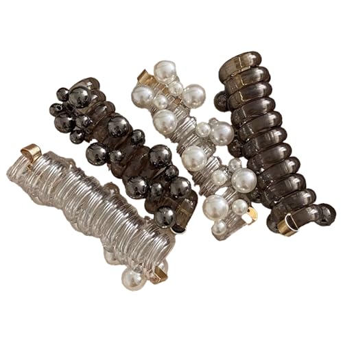 4-piece pearl spiral hairpin set - does not damage hair or phone lines - with reinforcement studs and beads - suitable for high ponytails, bubble braids, or half-up hairstyles - 4-color mixed pack