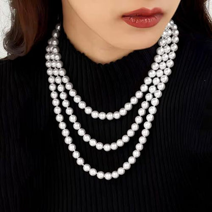 Zeffy Pearl Necklace 4MM/6MM/8MM Dainty Round Imitation Pearl Choker Necklace Wedding Pearl Necklace Delicate Jewelry for Women Simple Bridesmaid Jewelry Gifts - style: 8mm Long Pearl necklace(70")