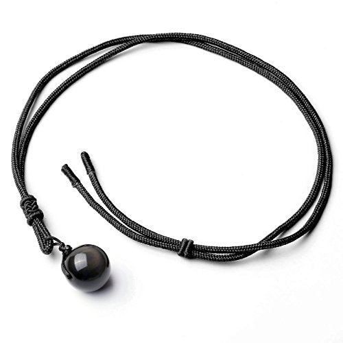 Jovivi Healing Crystals Necklace Natural Tiger Eye Amethyst Lucky Blessing Protection Chakra Beads Stone Pendant for Women Men Adjustable - color: Obsidian Stone + Black Rope