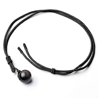 Jovivi Healing Crystals Necklace Natural Tiger Eye Amethyst Lucky Blessing Protection Chakra Beads Stone Pendant for Women Men Adjustable - color: Obsidian Stone + Black Rope
