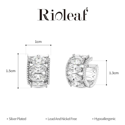 CZ Huggie Hoop Earrings for Women | Sparkly Cubic Zirconia, Small Hoop, Lightweight, Everyday Fashion Jewelry - color: Marquise CZ - Silver
