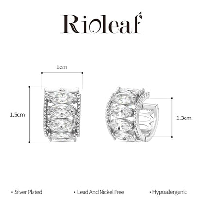 CZ Huggie Hoop Earrings for Women | Sparkly Cubic Zirconia, Small Hoop, Lightweight, Everyday Fashion Jewelry - color: Marquise CZ - Silver