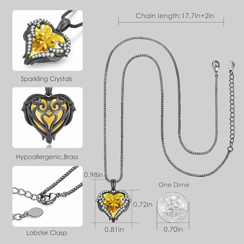 CDE Angel Wings Heart Birthstone Pendant Necklace Gift for Women | Silver/Gold Tone,Ideal Birthday & Anniversary Jewelry Gift for Wife,Girlfriend,Her - color: Black-11-Yellow Birthstone