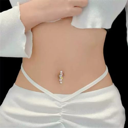 Colorful Daisy Flower Belly Button Ring 316L Surgical Stainless Steel CZ Cute Enamel Flowers Dangle Navel Belly Rings Dainty Body Piercing Jewelry Gifts for Women 14G - color: Silver