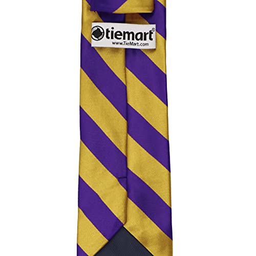 tiemart Men's Striped Tie Standard Length - color: Dark Purple and Gold