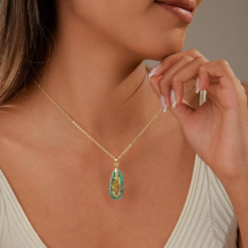 Inspirational Gifts Healing Gold Pendant Gold Necklaces for Women，Get Well Soon Encouragement Gifts for Women Friends Sister Mom, Natural stone Pendant Healing boho Friendship Jewelry for women - color: Yellow Green - Gold
