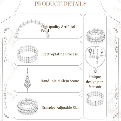 Bonuci 12 Pcs Women Pearl Jewelry Set Pearl Necklace Bracelet Earrings with Rhinestone for Wedding Birthday Bridal Tea Party - style: Elegant Style