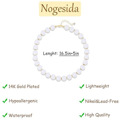 Colorful Beaded Necklace for Women Chunky Resin Beads Choker Necklaces Boho Statement Necklace Summer Vacation Y2K Jewelry - color: White